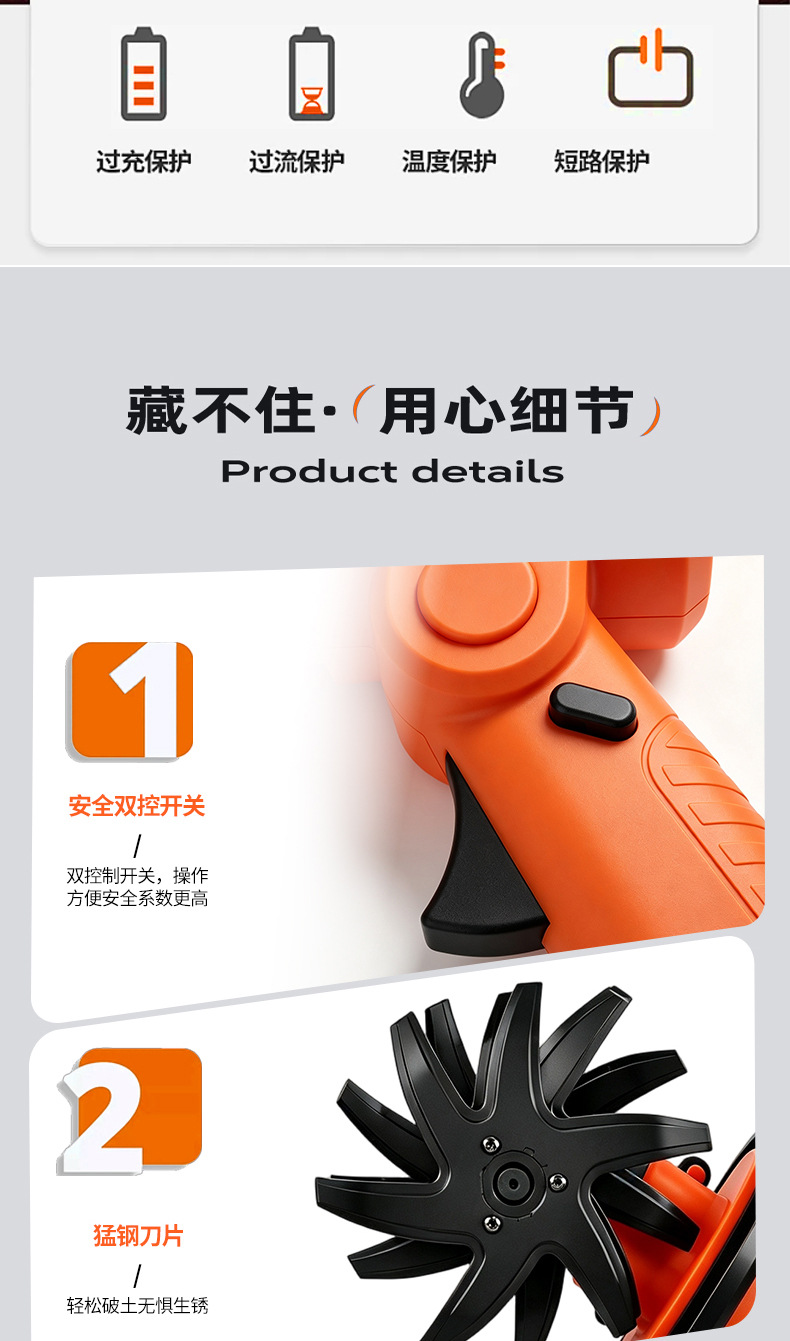 Direct sales from the manufacturer: handheld lithium battery micro-tiller, small soil-turning machine, multi-functional orchard rotary tiller, soil loosening and weeding machine, wholesale