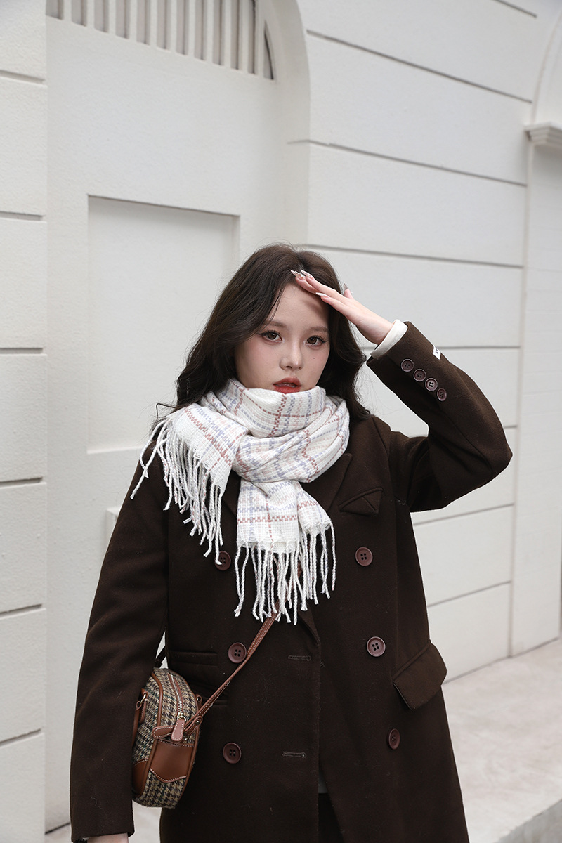 Advanced autumn and cashmere Korean checkered for women's winter 2024 new versatile student warm scarf_voghion.com