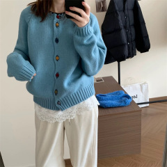 网红穿搭针织开衫女彩扣毛衣2025新款秋季韩国东大门宽松百搭外套