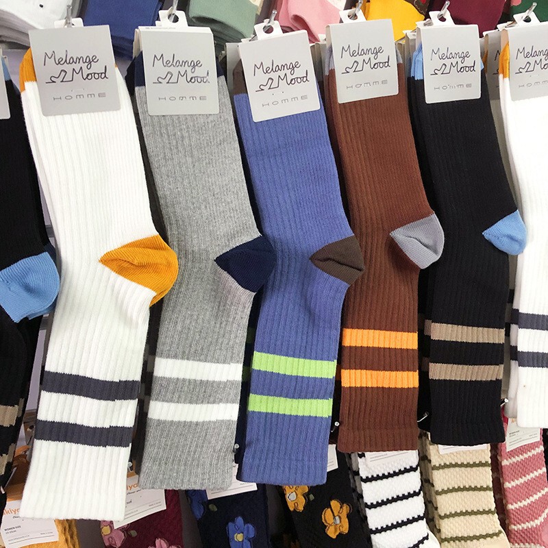 Men's Socks South Korea KSOX Autumn and Winter New Trendy Men's Two Bars Striped Middle High Stockings American Sports Cotton Stockings Thick Line Men's Socks South Korea KSOX Autumn and Winter New Trendy Men's Two Bars Striped Middle High Stockings American Sports Cotton Stockings Thick Line