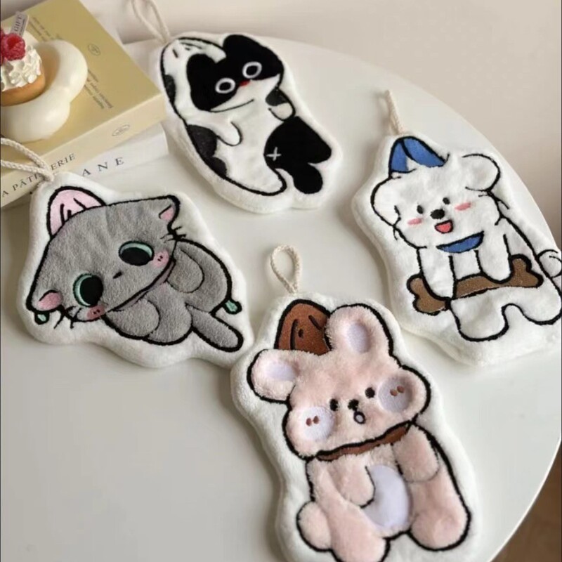Cow Cat Cartoon Creative New Hanging Coral Fleece Thickened Super Absorbent Kitchen Children Rabbit Towel Hand Towel