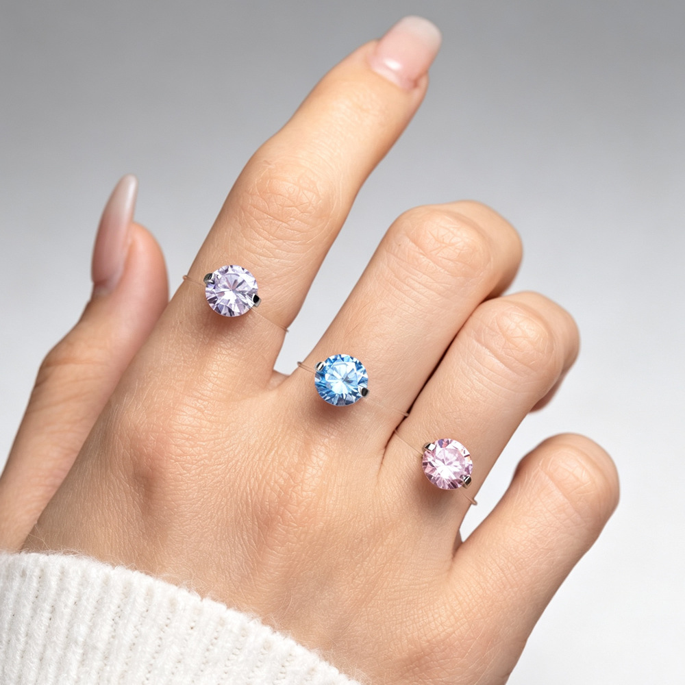 Invisible Transparent Fishing Line Sparkling Diamond Ring 2026 New Model Simple Large Diamond Versatile Niche Design Mermaid's Tears Ring