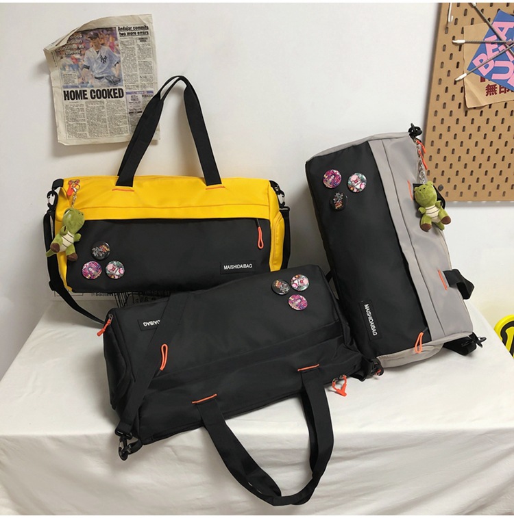 New Nylon Fabric Gym Bag Travel Sports Cylinder Handbag Luggage Bag Dry And Wet Separation Handbag display picture 12