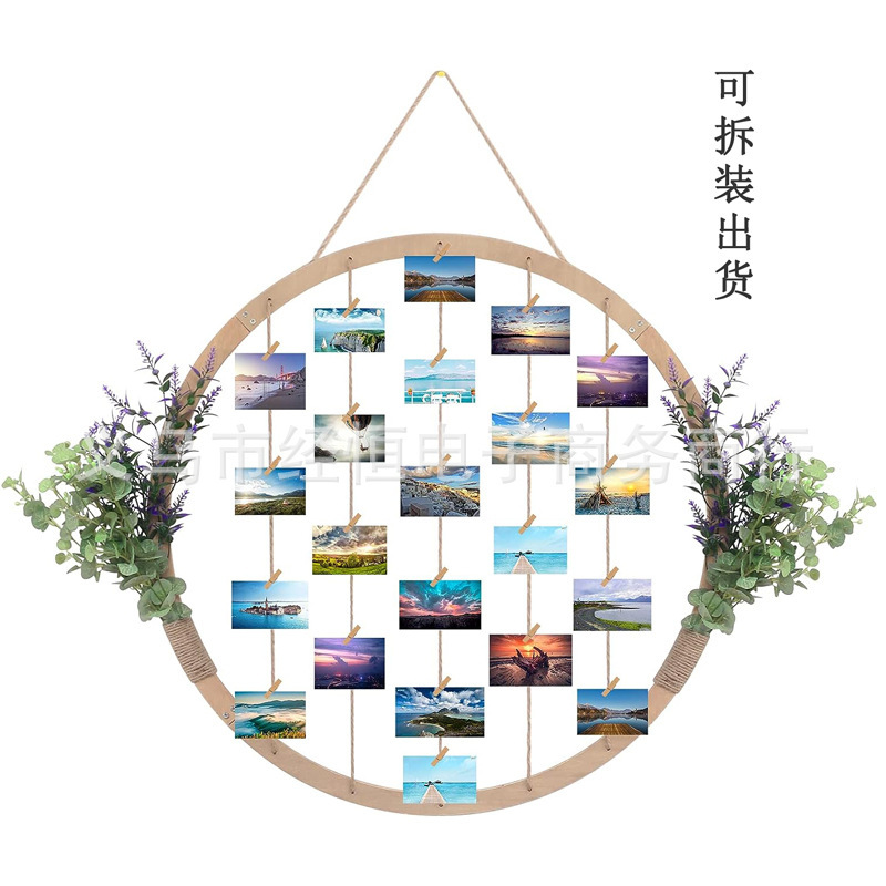 Detachable Large Round Wooden Photo Frame for Wall Hanging Display Board Collage Wall Home Decoration Wood Art