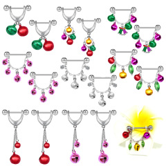 蓋貝歐美跨境聖誕節乳環時尚簡約五彩鈴鐺胸環乳釘穿刺飾品乳環釘