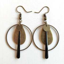 邦捷波西米亚复古民族风配饰品 新款做旧古铜片圆圈多层耳环