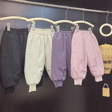韩系童装冬季新男女童防风保暖百搭束脚裤中小童纯色休闲加棉裤潮