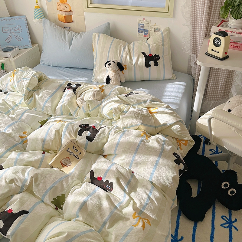 클래스 A 엄마와 아이 물 세척 코튼 4 조각 세트 크림 스타일 퓨어 코튼 신선한 침대 커버 침대 시트 퀼트 커버 침구