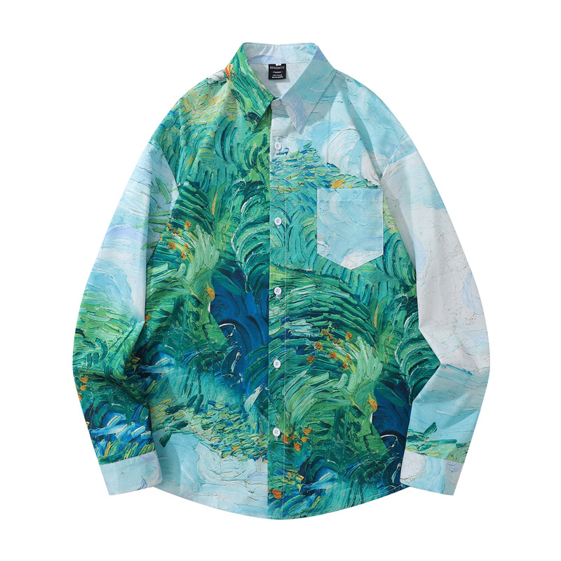 Japanese retro green autumn shirt