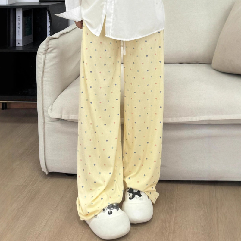 Dopamine Polka Dot Colorful Fresh Wide-Leg Pants for Women, Summer Thin Yellow High-Waisted Drape Straight Casual Floor-Length Pants Dopamine Polka Dot Colorful Fresh Wide-Leg Pants for Women, Summer Thin Yellow High-Waisted Drape Straight Casual Floor-Length Pants