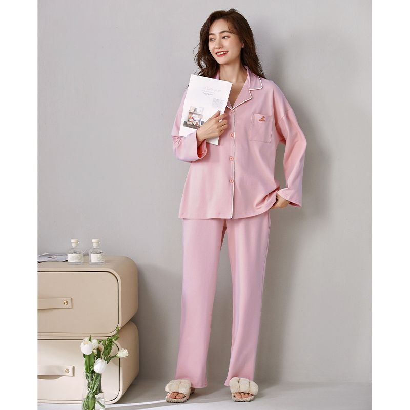 100% pijamas Pantalones de algodón de manga larga de primavera y otoño de las mujeres 2024 nuevo traje de ropa de abrigo suelta simple