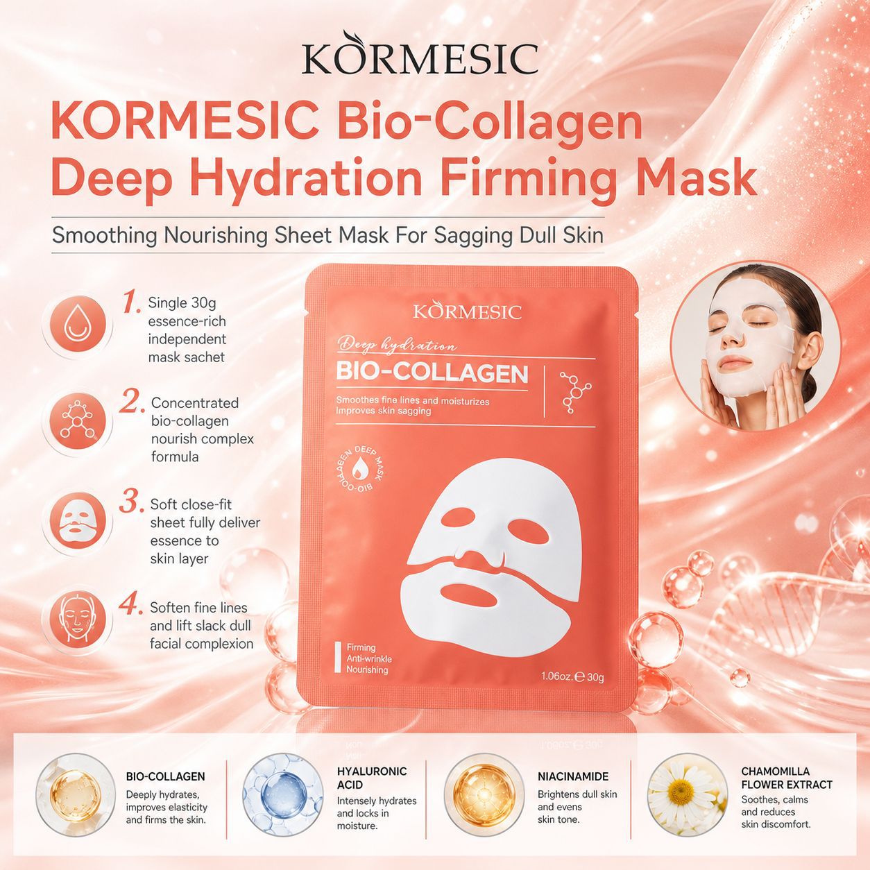 Cross-Border Kormesic Bio-Collagen & Crystal Patch Mask Face Mask Foreign Trade Manufacturer in Stock