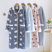 睡裙女秋冬纯棉空气层夹棉睡衣宽松大码中长款加厚可爱睡袍家居服