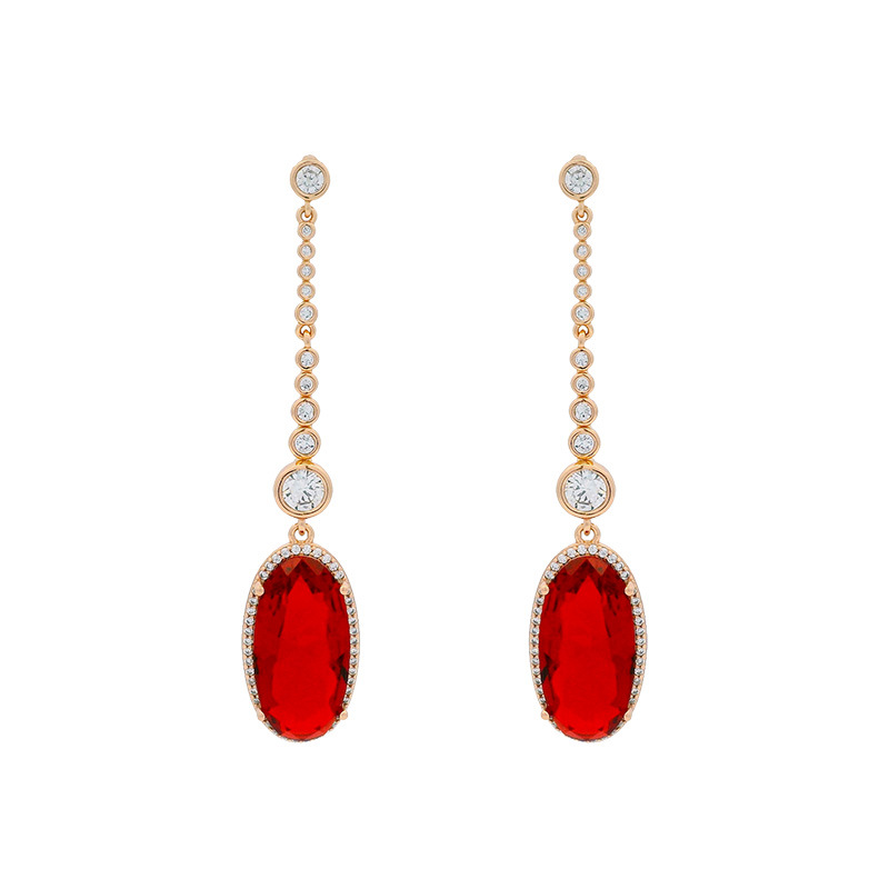 Nuevo accesorio de moda de Xuping Jewelry: pendientes largos con gemas artificiales de un toque de lujo, con un diseño único en rojo granate.