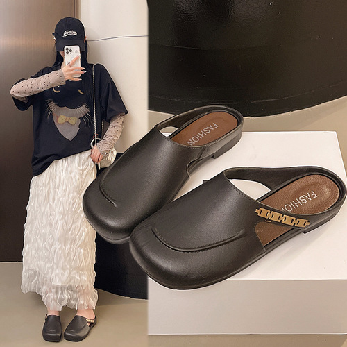French Toe Slippers Ladies Summer Outdoor Flat Toe Footstep Mules Skirt 2025 Lazy New Flip Flops 