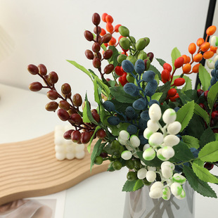 Simulated Three-Pronged Olive Branch Christmas Home Set Flower Arrangement Decoration Red Holly Olive Flower