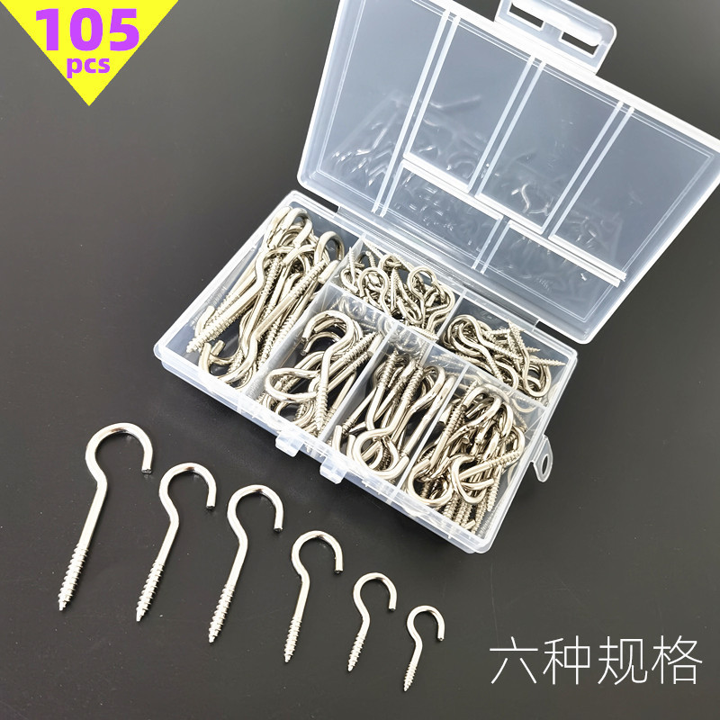 6 Sizes 105Pcs Amazon Screw-In Light Hook Set Black Silver Gold Hooks for Hanging Plants