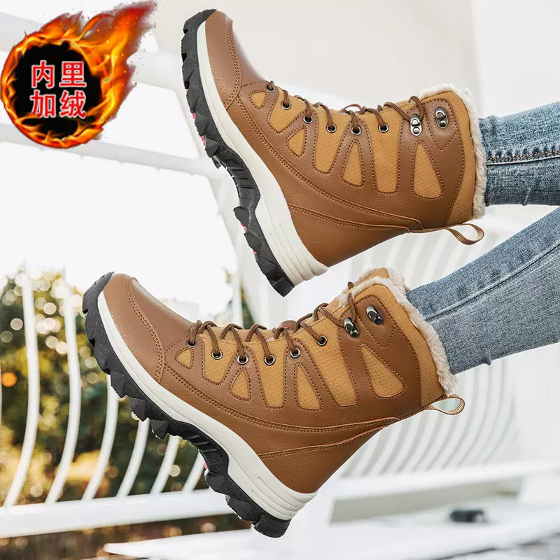 跨境雪地靴女中筒保暖加绒加厚冬季防水防滑雪乡户外滑雪大棉鞋男