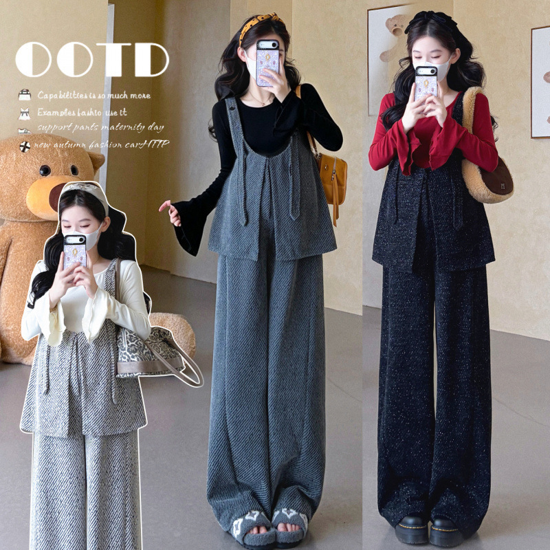 Maternity overalls set, fashionable new autumn and winter two-piece outfit with top and pants, suitable for spring and autumn, offering a high-end feel during pregnancy Maternity overalls set, fashionable new autumn and winter two-piece outfit with top and pants, suitable for spring and autumn, offering a high-end feel during pregnancy