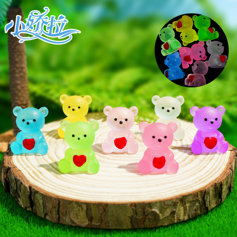 Luminoso dibujos animados amor oso adornos diy resina mini artesanías micro paisaje accesorios regalos de eventos
