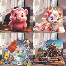 亚马逊法兰绒毛毯单面数码印花办公室午睡空调加厚毯子一件超柔软