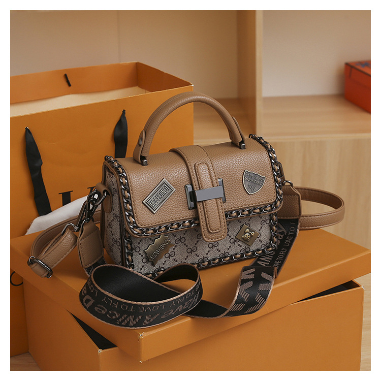 Borsa a tracolla vintage in pelle PU da donna, nuovo distintivo monogramma a contrasto di colore 2025, 2 tracolle regolabili, borsa a tracolla_voghion.com