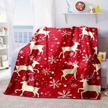跨境舒适的圣诞雪花和驯鹿法兰绒毯子柔软舒适床沙发办公室盖毯