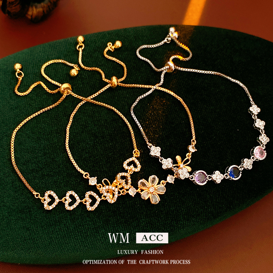Flores de zircón redondas de amor colgante pulsera ligera de lujo de alta calidad sensación de diseño de pulsera delicada nicho joyería de mano versátil