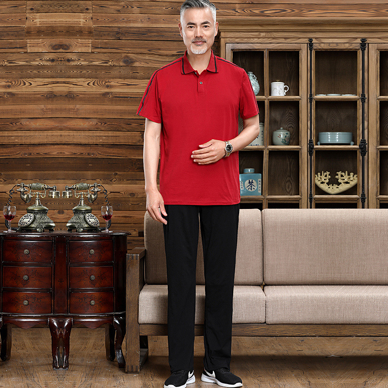 Verano nuevo estilo traje deportivo de mediana edad y ancianos pantalones de manga corta para hombre camiseta cuello redondo vestido de papá ropa casual traje delgado