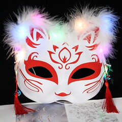 光る羽根キツネマスク半顔猫二次元アニメ古代風キツネマスク子供用屋台マスク