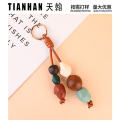 彩色陶艺串珠包包挂件手工编织石头木珠龙骧包吊坠时尚钥匙扣配饰