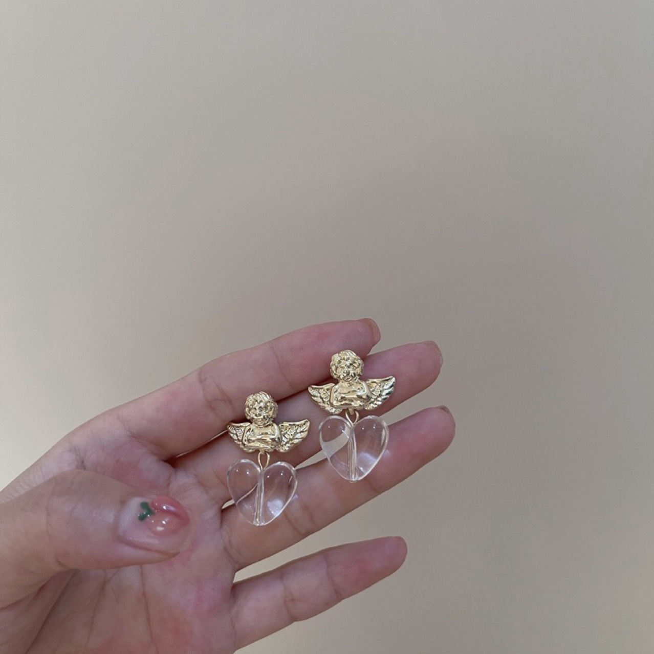 Simple Fun Little Angel Heart-shaped Earrings display picture 6