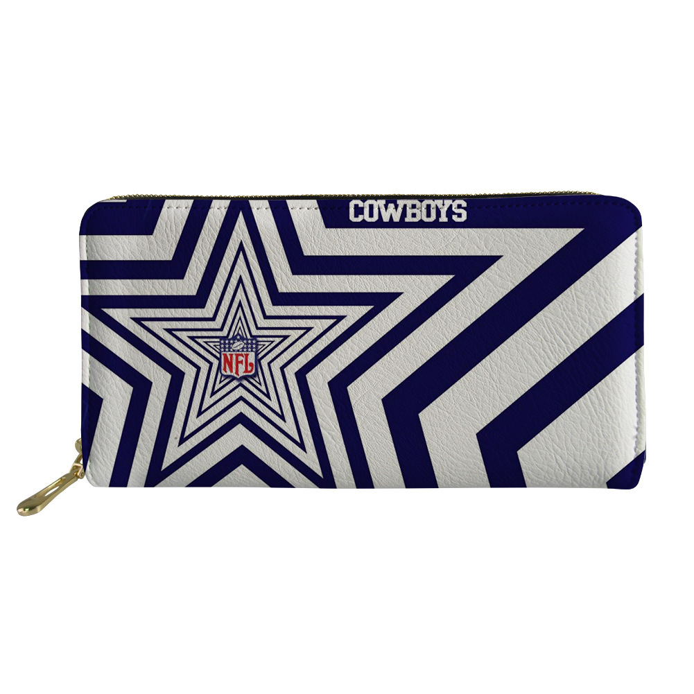 女士钱包NFL橄榄球牛仔手拿零钱包PU皮革钱包长款外出逛街收纳包