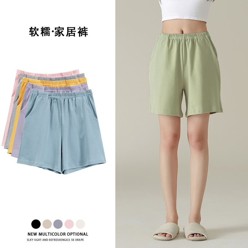[7A antibacteriano] Pantalones cortos deportivos casuales de verano de algodón puro para mujer, pijamas sueltos para el hogar, cintura alta cómoda para correr