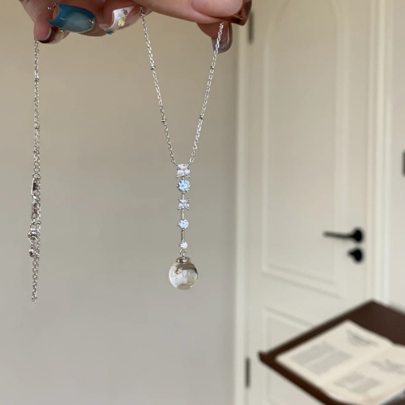 S925纯银净体白水晶流苏项链女轻奢个性小众设计清冷感时尚锁骨链|undefined