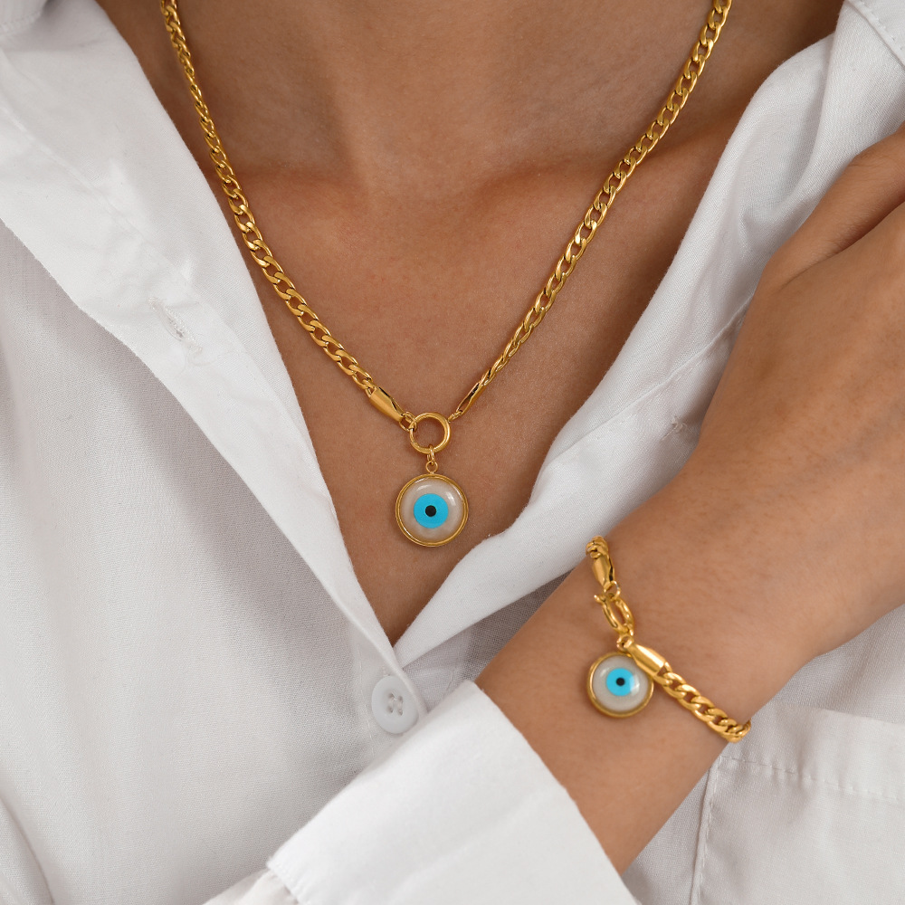 Fashion Devilu0027S Eye Stainless Steel Gold Plated Bracelets Necklace