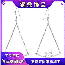 亚马逊跨境新款不锈钢猫咪耳环甜美小清新可爱耳钉简约通勤日常女
