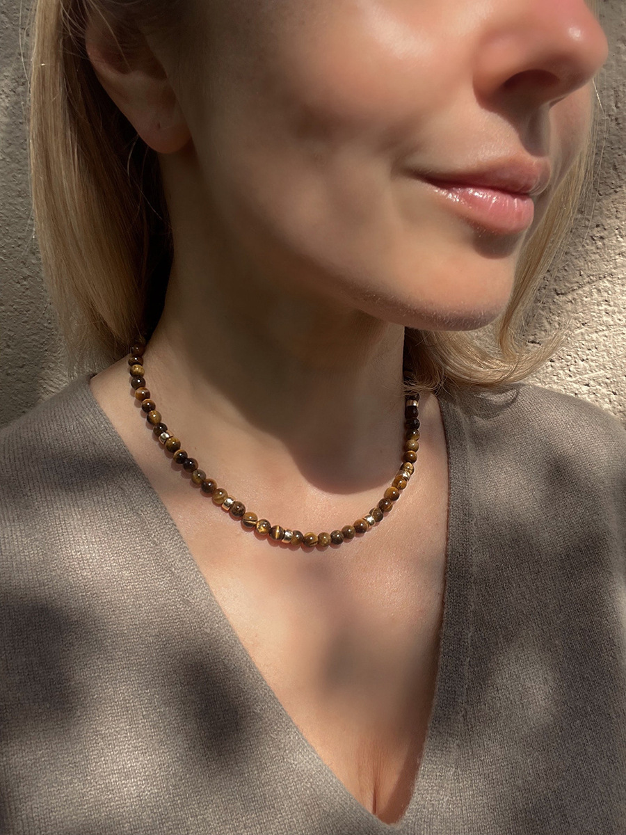 Fashion Round natural stone Titanium Steel Beaded Choker 1 Piece