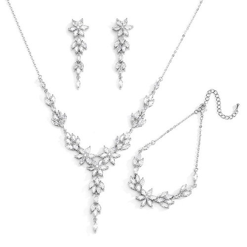 RAKOL Glamorous Shining AAA Zircon Earrings Necklace Bracelet Korean Bridal Wedding Jewelry Set 