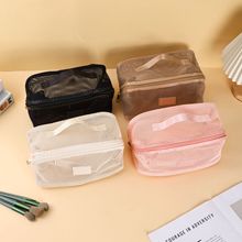 跨境网纱透明化妆包大容量高级感分类多层包包多功能便携化妆包女
