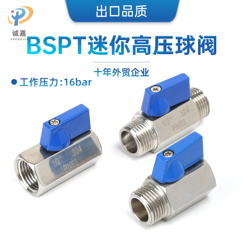 304/316L/BSPT螺纹蓝色柄高压微型迷你开关小球阀1/2/3/4/6分1寸