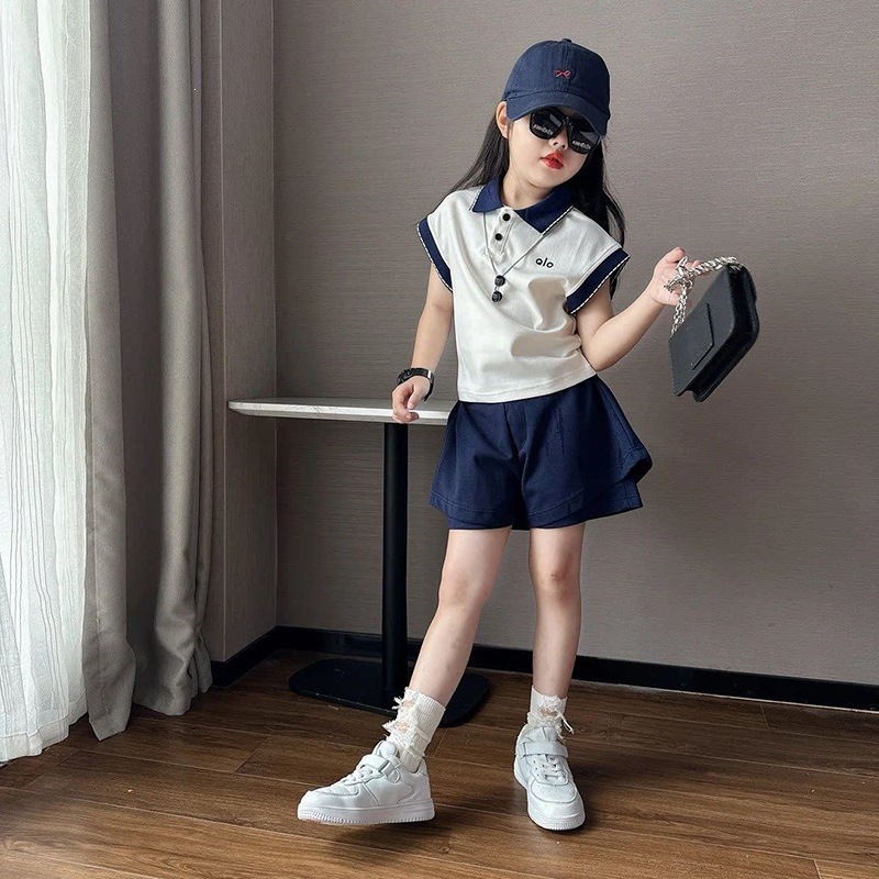 女童夏季学院风套装百搭新款女孩polo衫裤裙两件套儿童运动服夏装