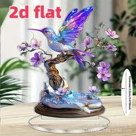 跨境新款紫色花卉百花小鸟家居桌面装饰摆件亚克力2D平面创意摆件