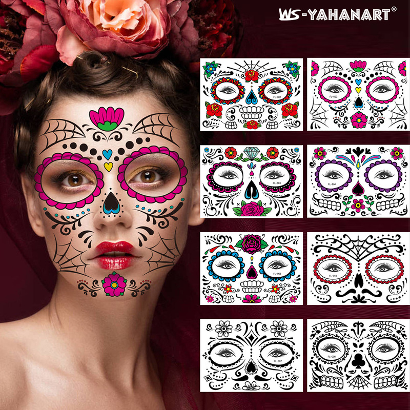 European and American cross-border hot sale Halloween funny face tattoo stickers masquerade dead dead face stickers tattoo stickers