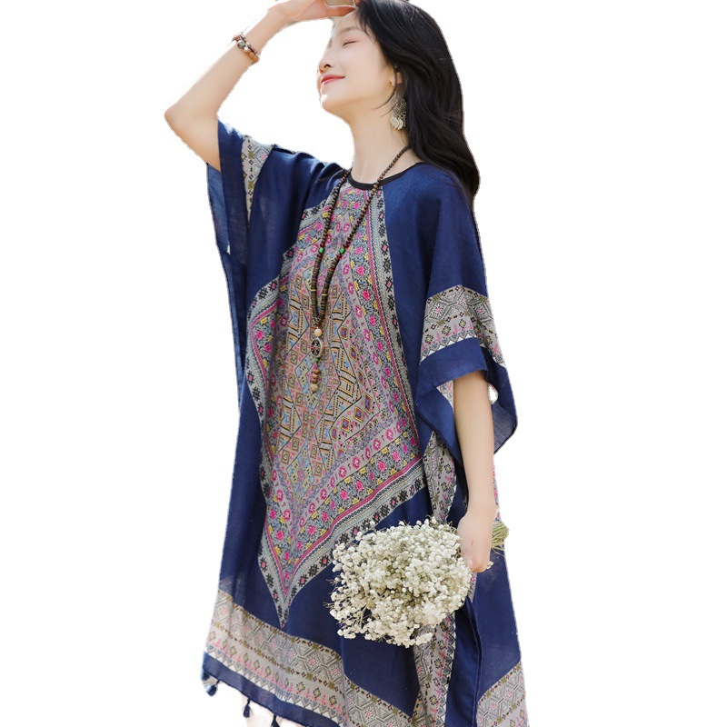 Yunnan primavera y otoño nuevo estilo étnico algodón y lino sensación bufanda geométrica diamante capa exterior viajes protector solar chal para las mujeres