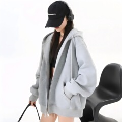 秋冬外套女2025新款重磅长袖宽松连帽卫衣拉链开衫潮流百搭上衣