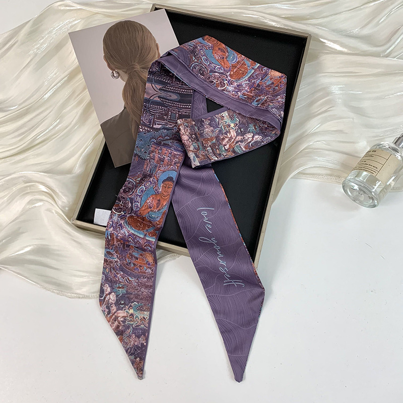 Pañuelo de seda largo y pequeño, cinturón para el cabello de estilo nacional con camisa, bolso atado, pañuelo en la cabeza de todo fósforo, cinturón de bufanda de decoración pastoral femenina de verano