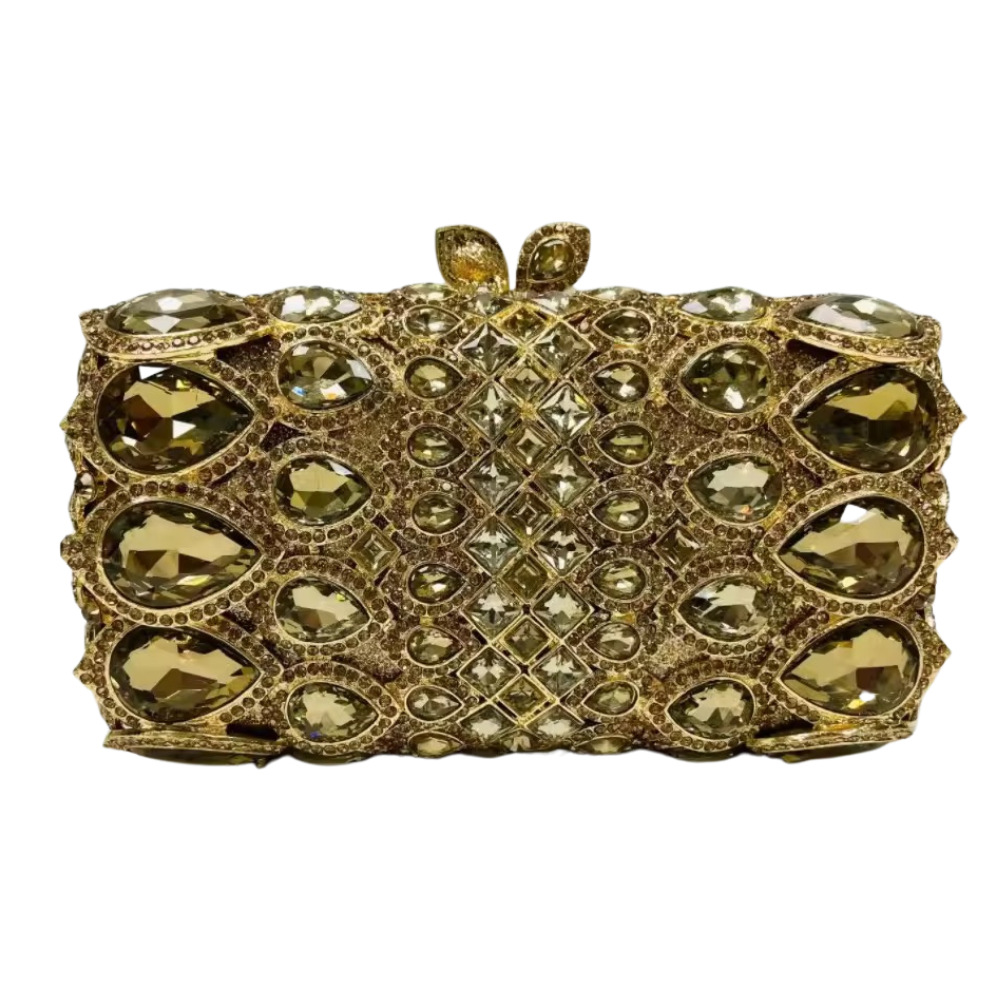 Bolsa de embrague de piedra transfronteriza nueva bolsa de banquete de cristal con diamantes, bolsa de banquete europea y americana hueca con diamantes completos, bolsa de mujer