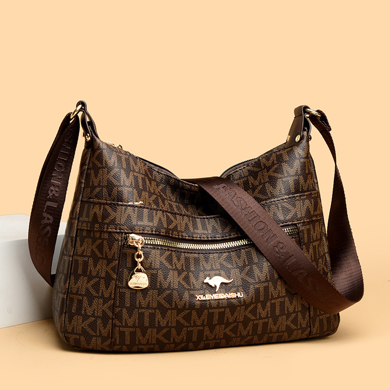 Cross-Border Women's Bag New Crossbody Bag Summer Middle-Aged Women's Printed Shoulder Bag Fashionable Mother Bag Soft Shoulder Bag