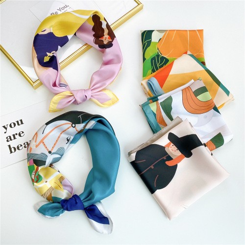 53 New Small Square Scarf Women's Spring Autumn and Summer Korean Decorative Professional Scarf Fashion Hair Tie Scarf Digital Printing